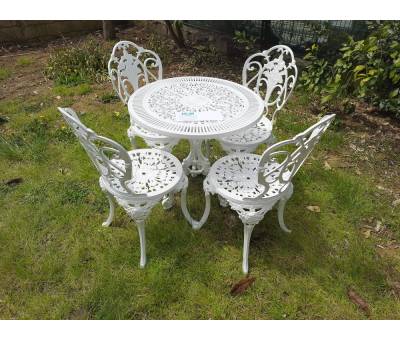 Dört Sandalyeli Bahçe Masa Takımı / 75 Cm. Yuvarlak Masa, Kolsuz Döküm Masa Takımı