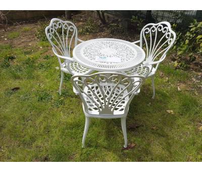 Üç Kollu Sandalyeli Alüminyum Masa Takımı / Masa Çapı 75CM.